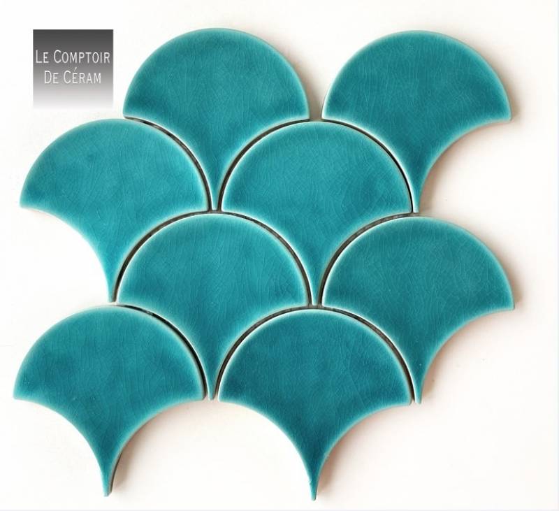 faience ecaille de poisson 12.5 12.5 vert turquoise brillant montpellier 34