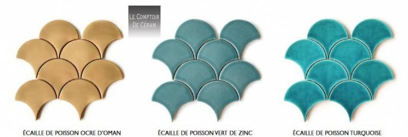 carrelage mural ecaille de poisson brillant aspect craquelé or vert ou bleu design hauts de seine 92