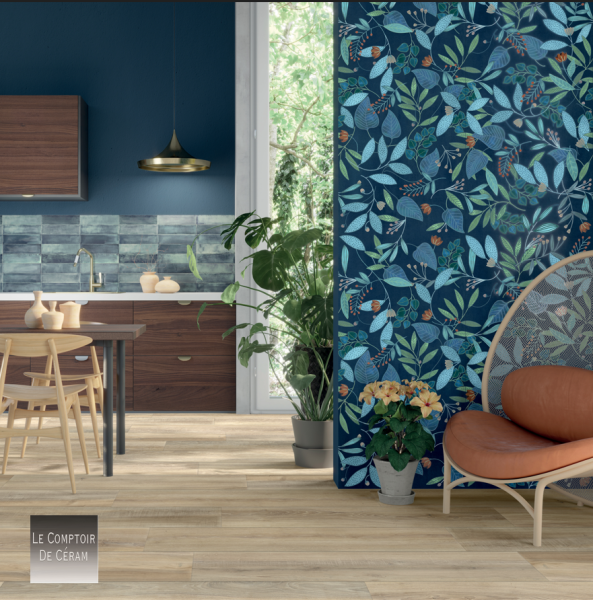 carrelage mural grand décor fleuri bleu marine bleu ciel design 2024 orléans 45