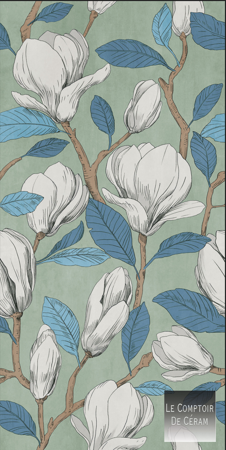 faience XXL 60 X 120 CM grosse fleur bleue et blanches design 2024 Lille 59
