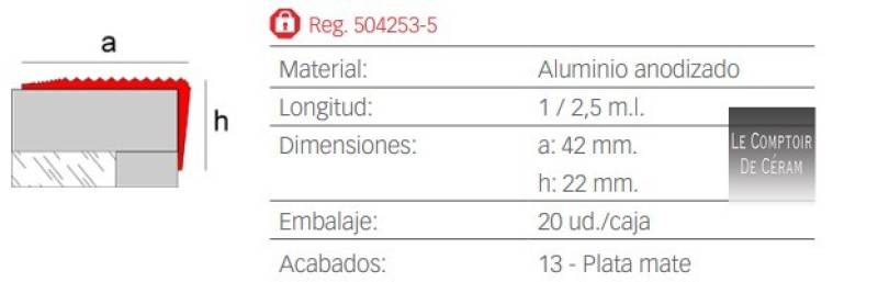 profilé nez de marche aluminium gris pour extérieur 42 mm Grenoble 38