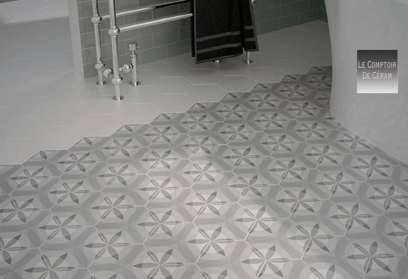 carrelage retro rosace gris et blanc 17 x 20 cm Dijon 21