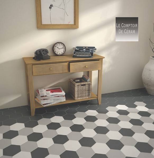 carrelage hexagonale uni noir gris blanc ancien retro 17 x 20 cm pour sol et mur Marseille 13
