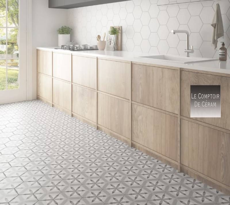carrelage vintage motifs géométriques Etoiles gris et blanc rennes 35