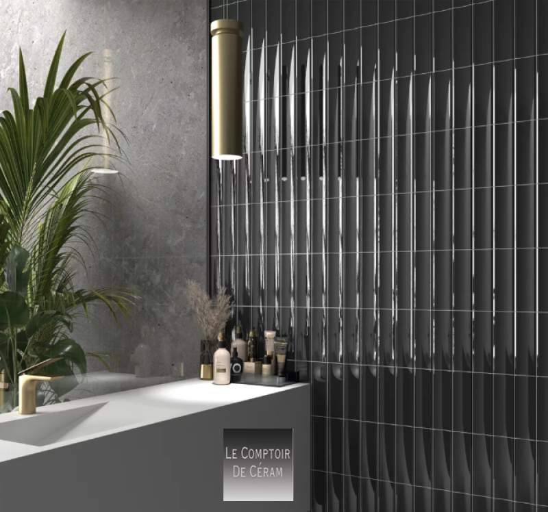 carrelage mural a relief 3d noir brillant concave design hauts de seine 92