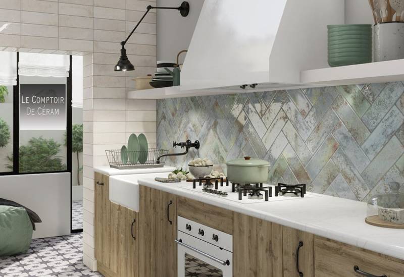 credence cuisine briquette verte aspect métallisé design Dijon 21