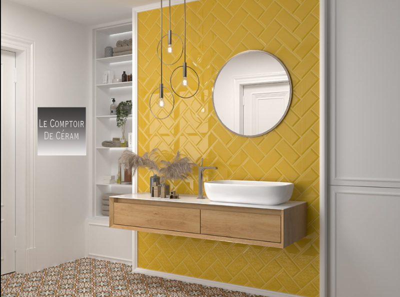 carreau métro jaune brillant pour salle de bain design Aix en Provence 13