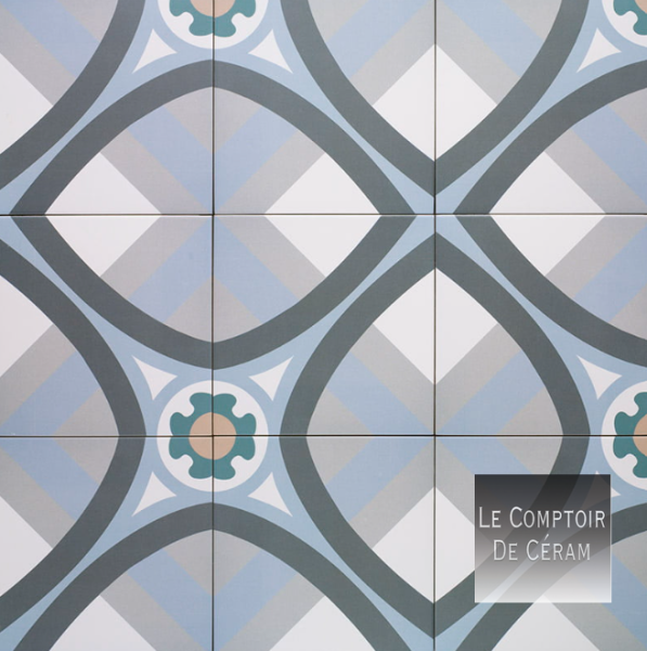 carreaux de ciment imitation géométrique gris blanc antidérapant R10 Versailles 78