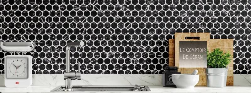 credence cuisine mosaique ronde noire tendance toulon 83