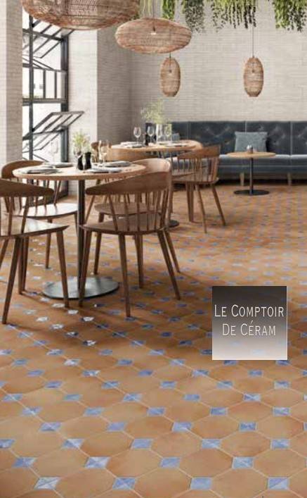 carrelage sol cabochon ocre et bleu 2025 Montpellier 34