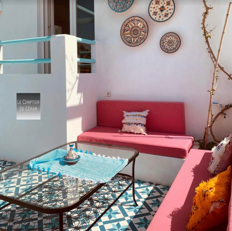 carrelage terrasse  motifs etoiles bleu design toulon 84
