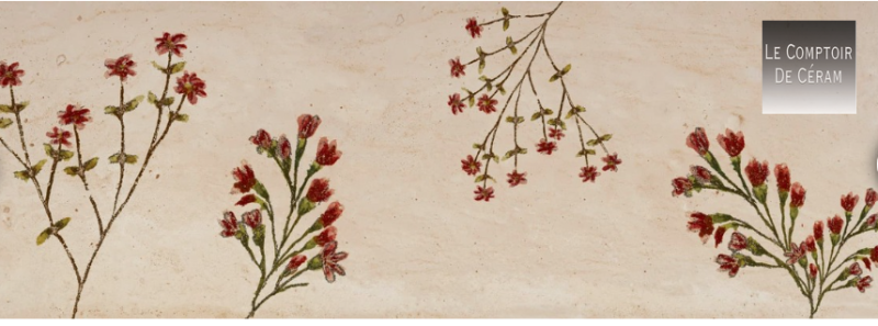faïence retro rectangulaire terre cuite à motifs fleurs Toulon 83