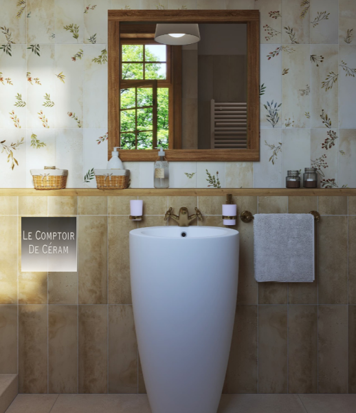 carrelage pour salle de bains motifs floraux 15 x 45 cm bordeaux 33 