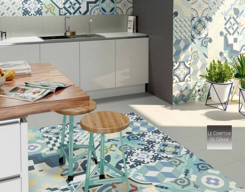 carrelage exterieur 33 x 33 cm carreaux de ciment bleu blanc nimes 30
