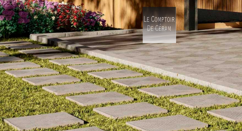 CARRELAGE JARDIN DALLE IMITATION BETON GRIS  ANTIDERAPANTES R11 GRI CANNES 06
