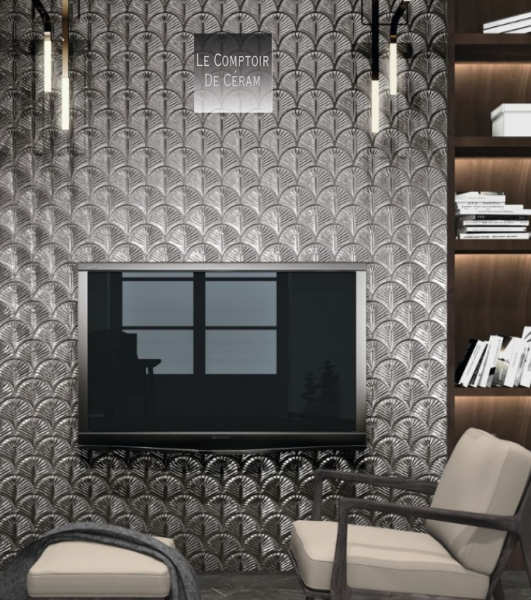 carrelage coquillage gris argent design paris 75