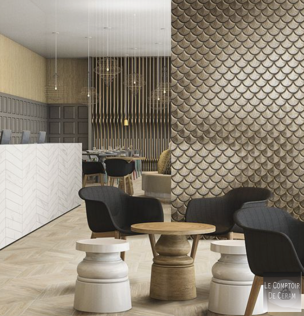 faïence murale doré or forme coquillage design 2024 bordeaux 33 