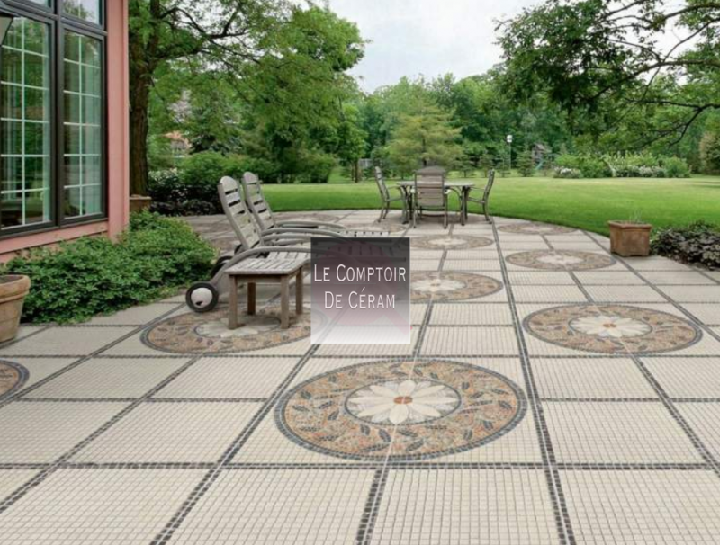 carrelage pour terrasse en mosaique avec dessins rosaces dijon 21