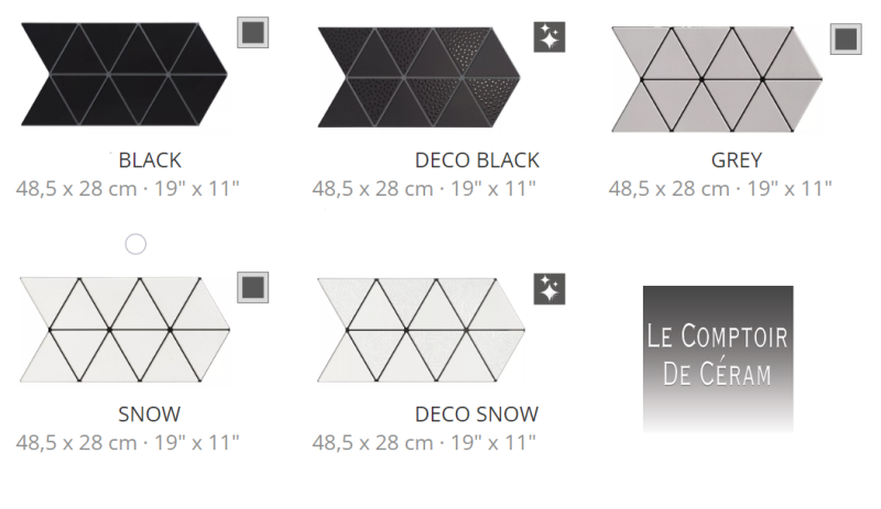 carrelage mur et sol forme triangulaire noir et blanc design Lyon  69