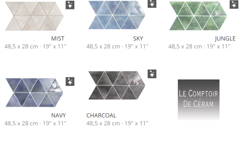 faïence triangulaire couleur vert bleu noir gris design Montpellier 34