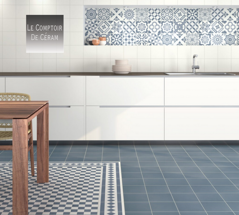 carrelage cabochon bleu et blanc beziers 34