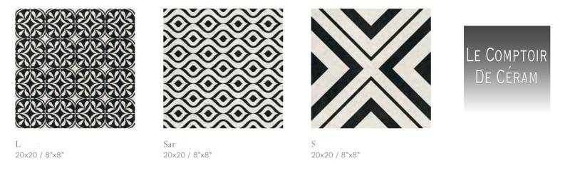 carrelage grès cérame noir et blanc à motifs 20 x 20 cm indoor et outdoor beziers 34
