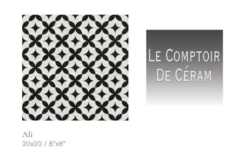 carrelage fleur retro noir et blanc 20 x 20 cm antidérapant r10 Marseille 13