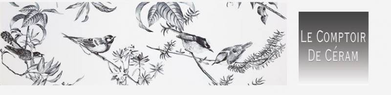 FAIENCE MURALE GRANS FORMAT 30 X 100 CM MOTIFS OISEAUX DESIGN CANNES 06